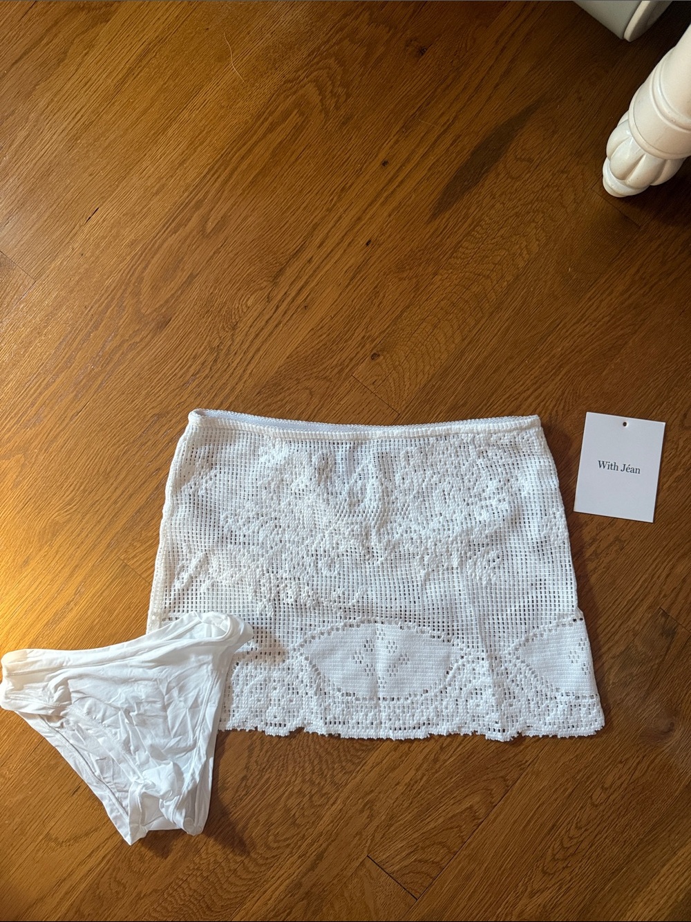 With Jean White Crochet Lace Slip Skirt